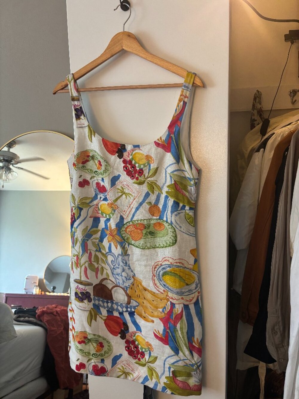 NWT FARM Rio Tropical Fruit Print Linen Mini Dress XS